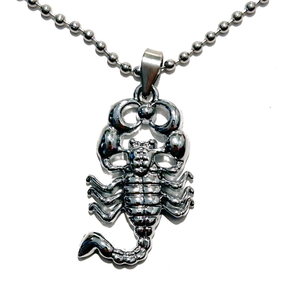 Scorpion Scorpio Silver Tone Pendant Necklace Ball Bead Chain Men Jewelry Zodiac